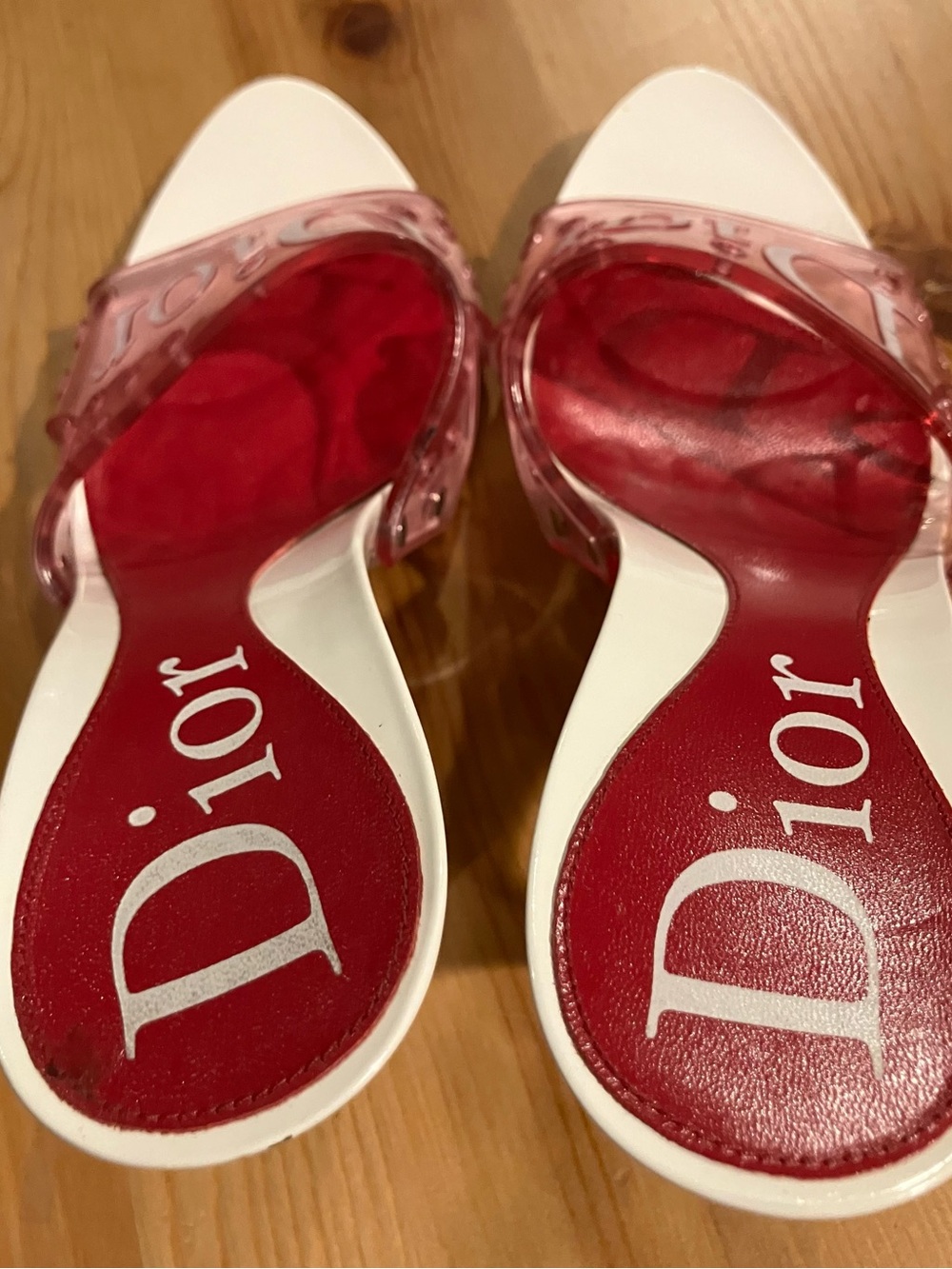 EUC RARE Christian Dior Clear Red/White Logo Slide Mules John Galiano Sz 37/7 - Picture 7 of 13